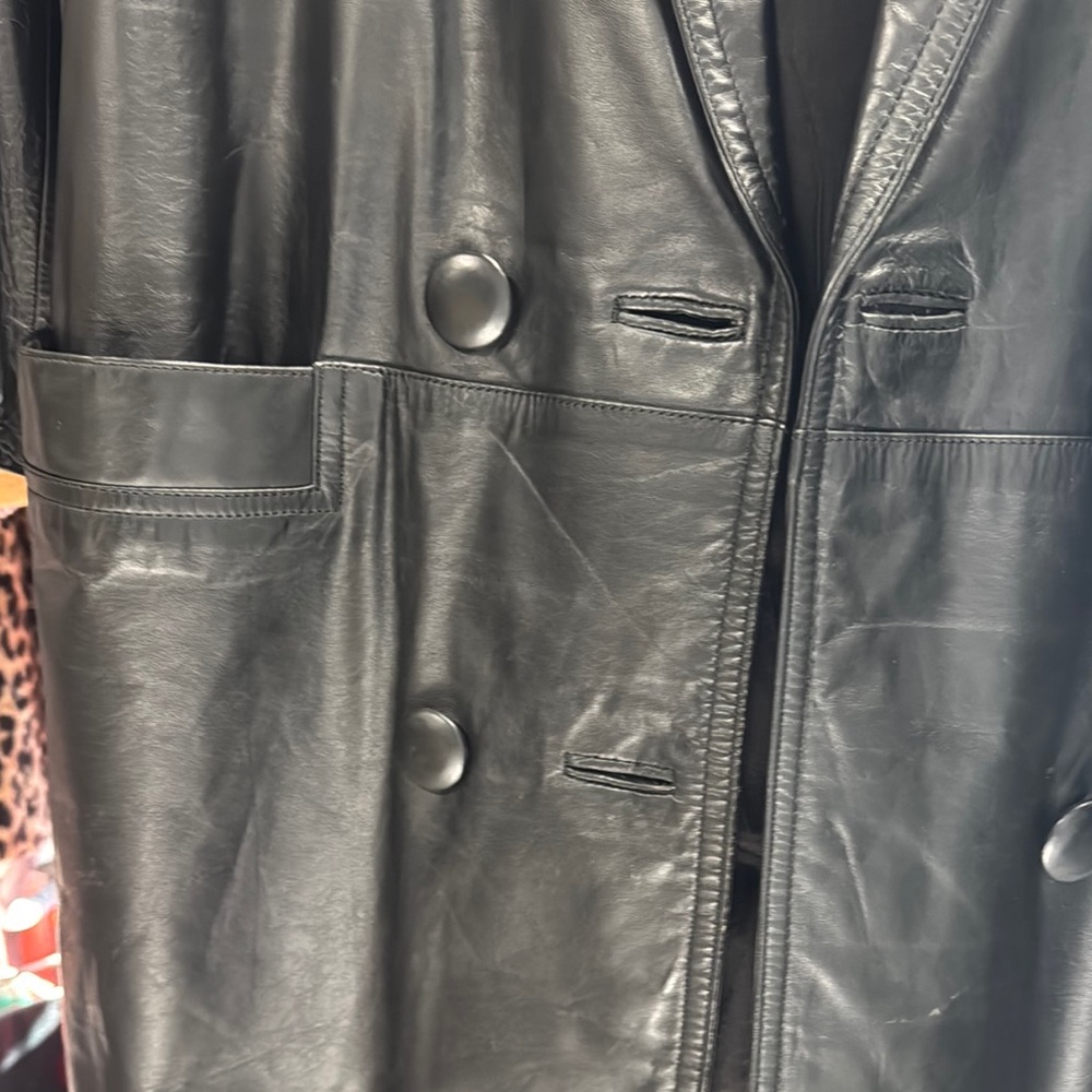 Vintage Black Leather Women's Coat - Picture 4 of 6